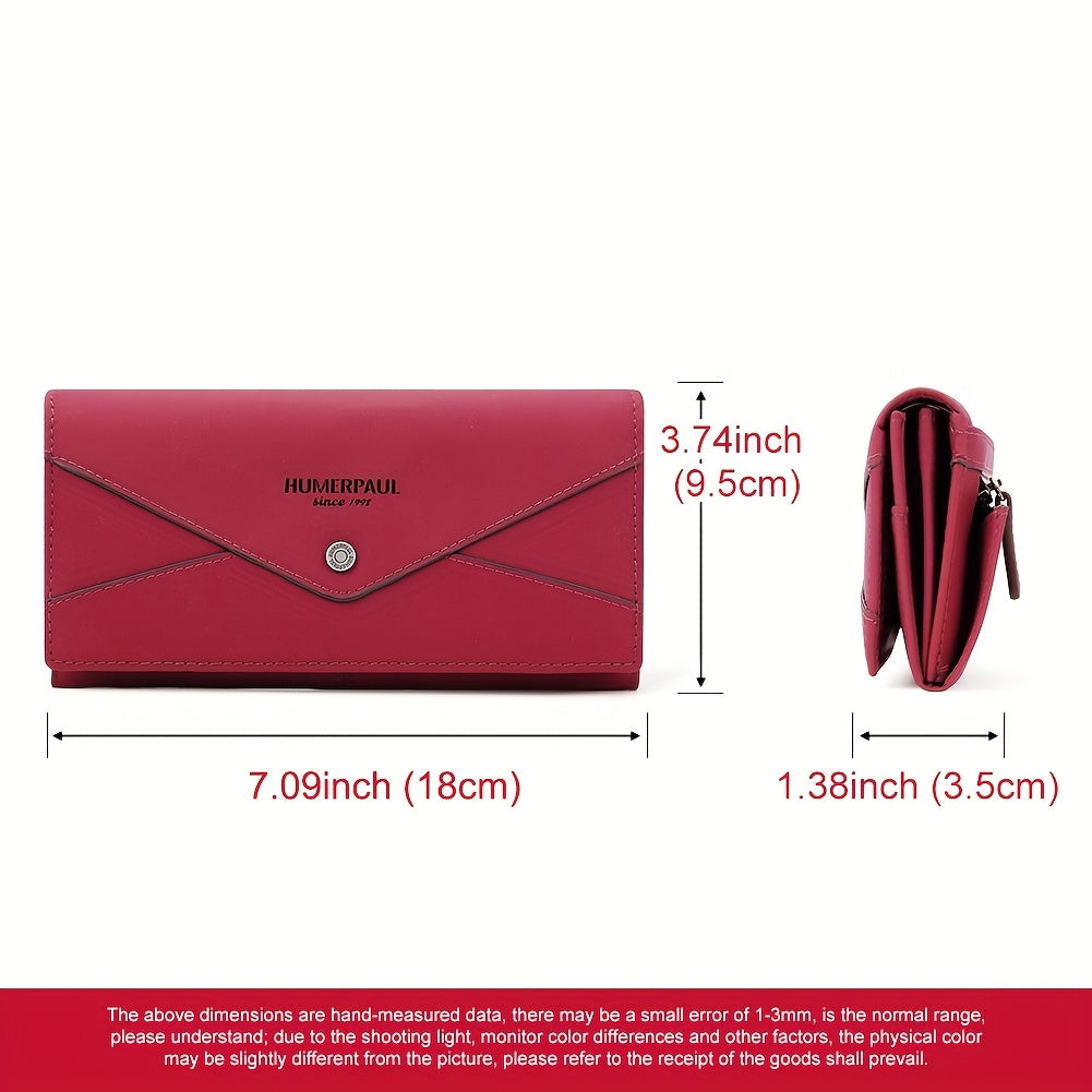 RFID Blocking Leather Wallet for Women & Men Zippered Long Clutch Purse