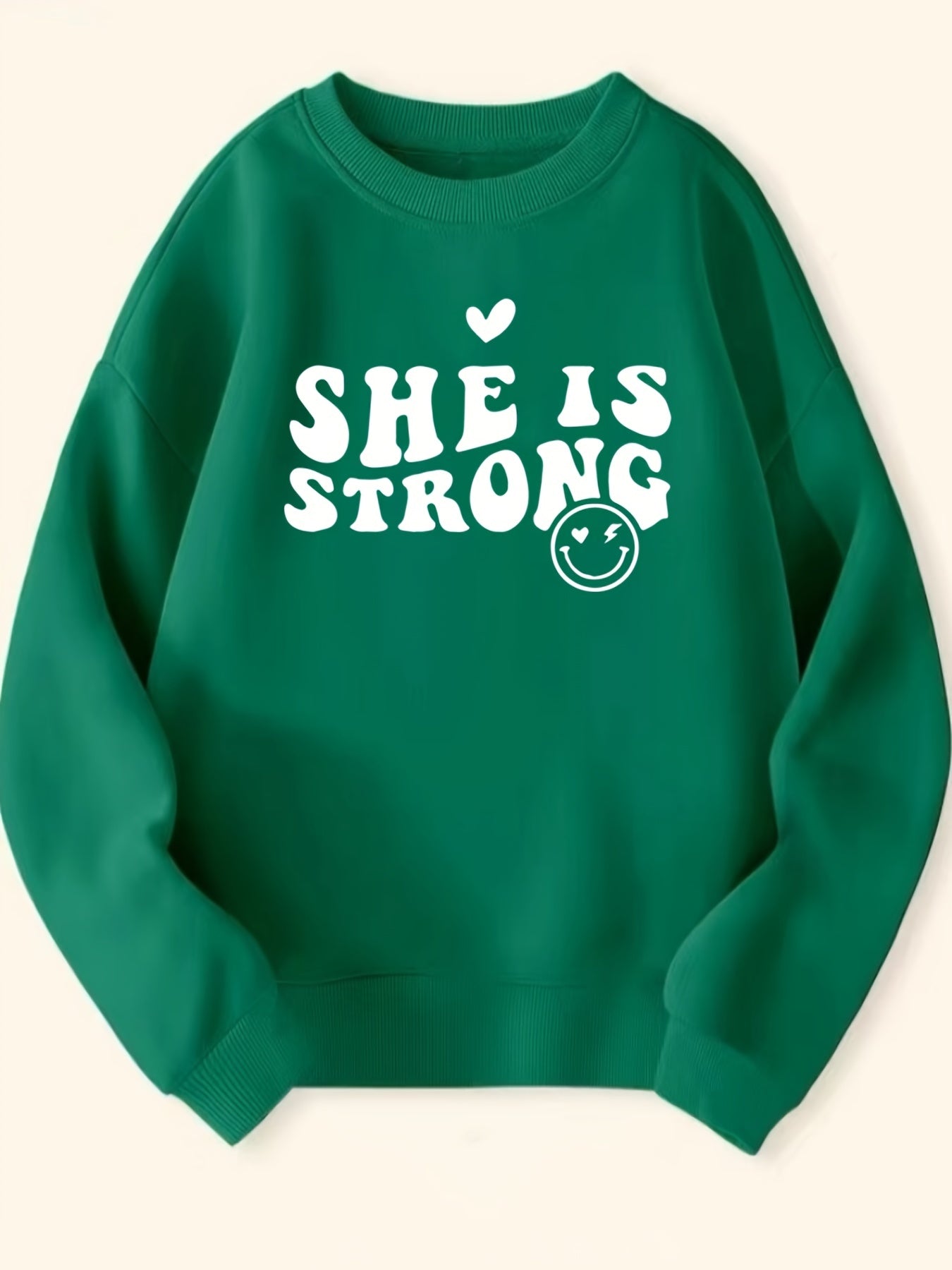 Girls Strong Smile Pattern Sweatshirt Round Neck Long Sleeve Top Pullover