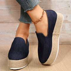 Women's Denim Platform Slip On Espadrille Shoes