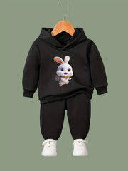 Girls Bunny 3D Print Hooded Sweatshirt Top Sweatpants Set
