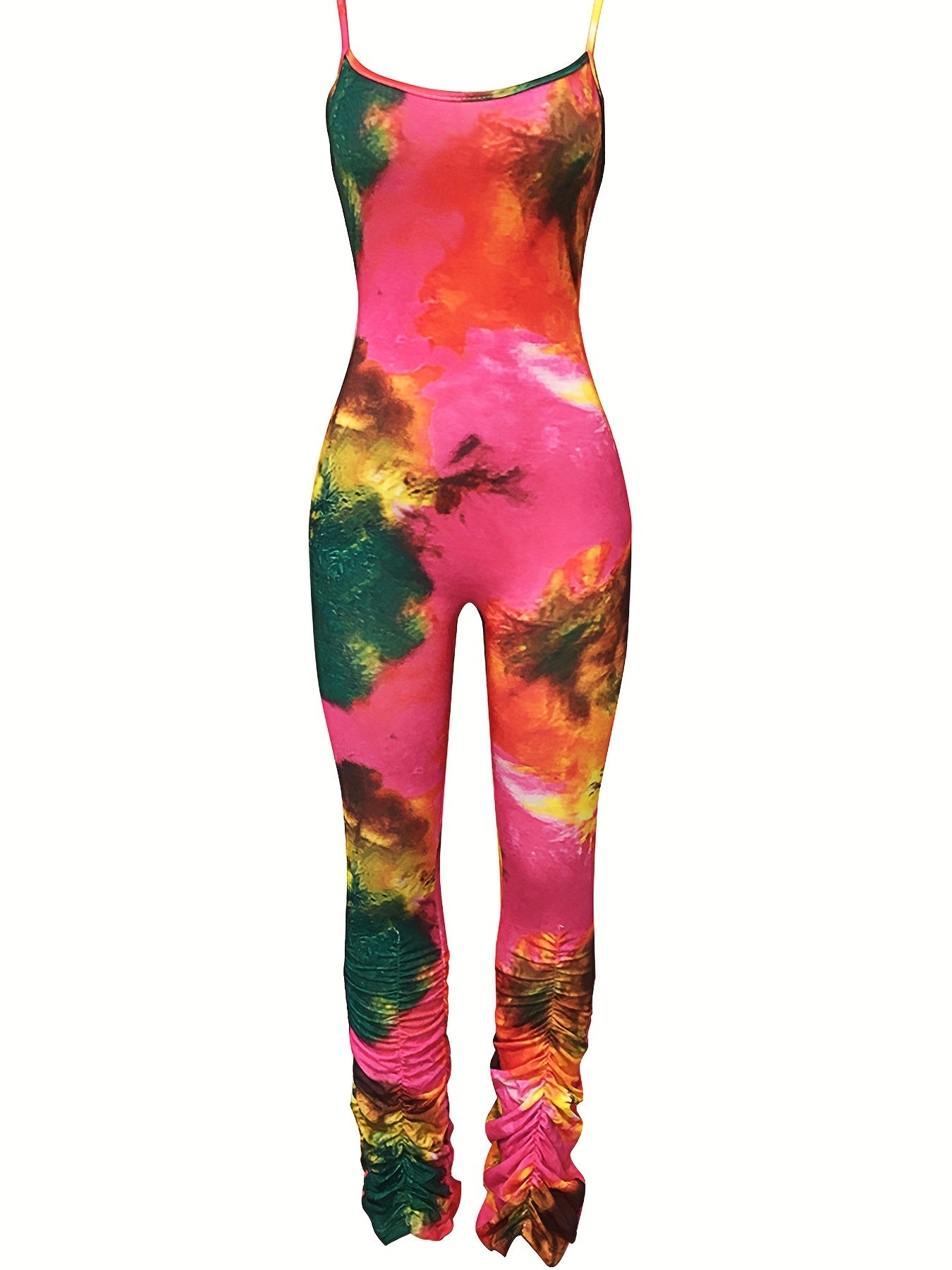 Tie Dye Ruched Cami Jumpsuit Sleeveless Casual Jumpsuit