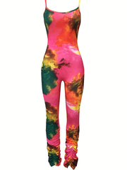 Tie Dye Ruched Cami Jumpsuit Sleeveless Casual Jumpsuit