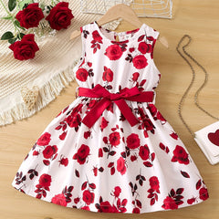 Sweet Rose Floral Tank Dress Girls Romantic Sleeveless A Line Casual Party Valen