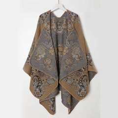 Vintage Jacquard Shawl Poncho Long Winter Warm Wrap Blanket Scarf