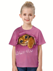 3D Cat Print Kids Short Sleeve T-shirt Summer Sports Clothes
