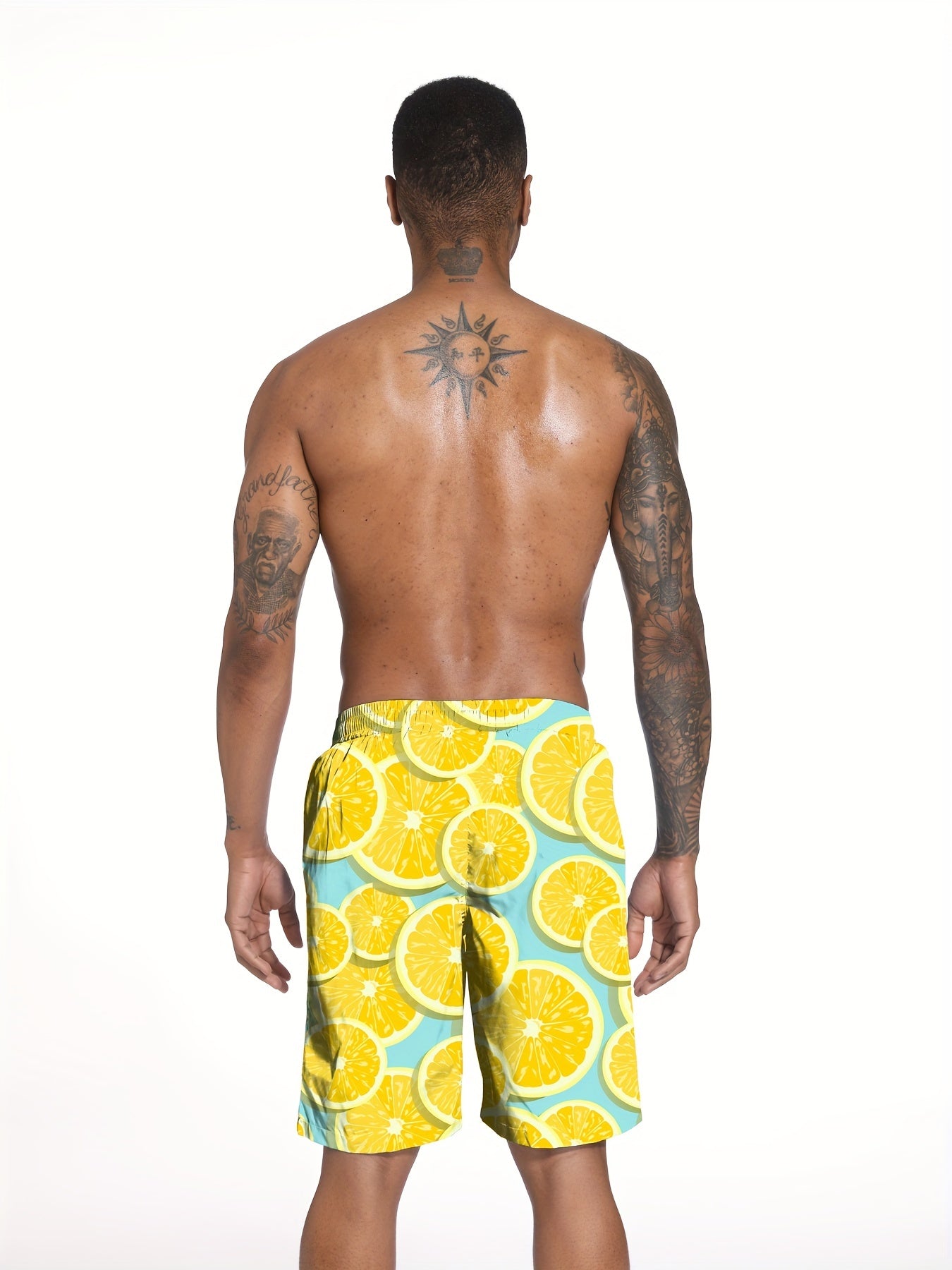 Orange Digital Print Men's Drawstring Sports Shorts With Pockets