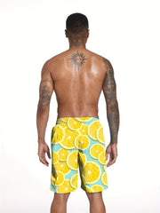 Orange Digital Print Men's Drawstring Sports Shorts With Pockets