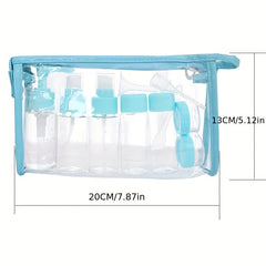 11pcs Travel Bottle Set With Zipper Bag Spray Lotion Cosmetics Plastic