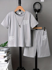 Boys Short Sleeve T Shirt & Shorts Set Casual Street Style 2 Pcs