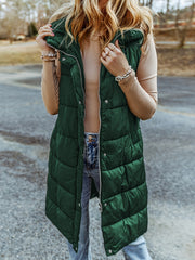 Sleeveless Hooded Puffer Long Vest Jacket Women's Clothing