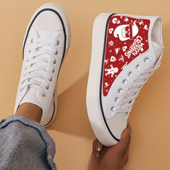 Xmas Santa Print Chunky Canvas Sneakers High Top Skate Shoes