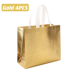 4pcs Glitter Golden Gift Bags Reusable Tote Bag Birthday Party