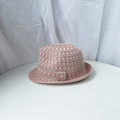 Hollow Out Fedora Cap Solid Rolled Short Brim Jazz Hat Mesh Breathable Sun Hats