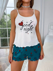 Heart Print Lounge Set Crew Neck Cami Top & Shorts