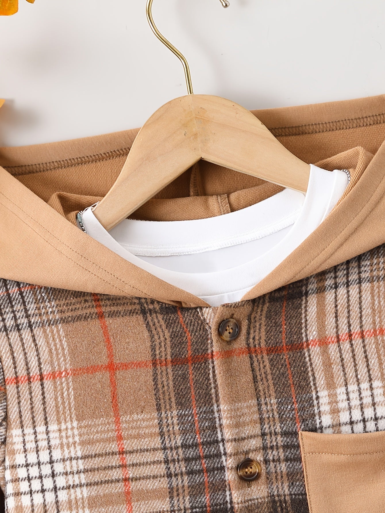 Boys Plaid Hooded Shirts Long Sleeve Button Down Hoodie Tops
