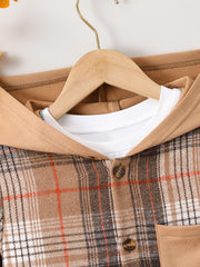 Boys Plaid Hooded Shirts Long Sleeve Button Down Hoodie Tops