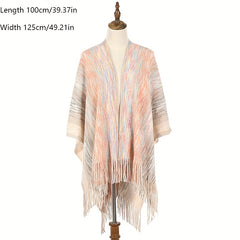 Knitted Fringed Shawl Wrap Long Cardigan