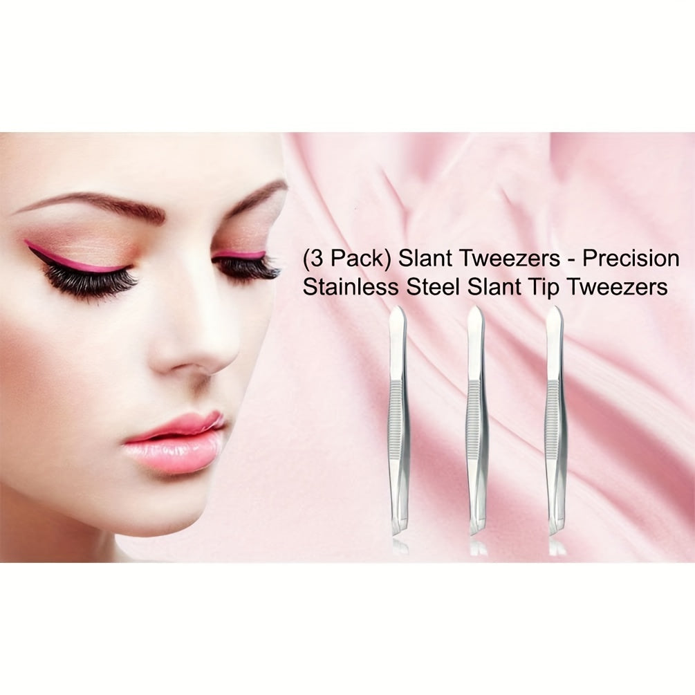 6pcs Stainless Steel Flat Tip Tweezers For Women Eyebrow Tweezers