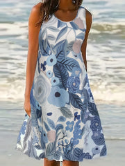 Floral Tank Dress Women's Casual Round Neck Stretch