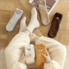 5 Pairs Women's Winter Fluffy Socks 3D Bear Fleece Sock