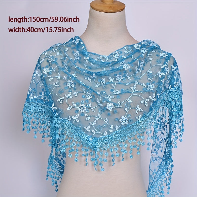 Floral Embroidery Lace Shawl Hollow Out Cape Wrap Triangle Scarf