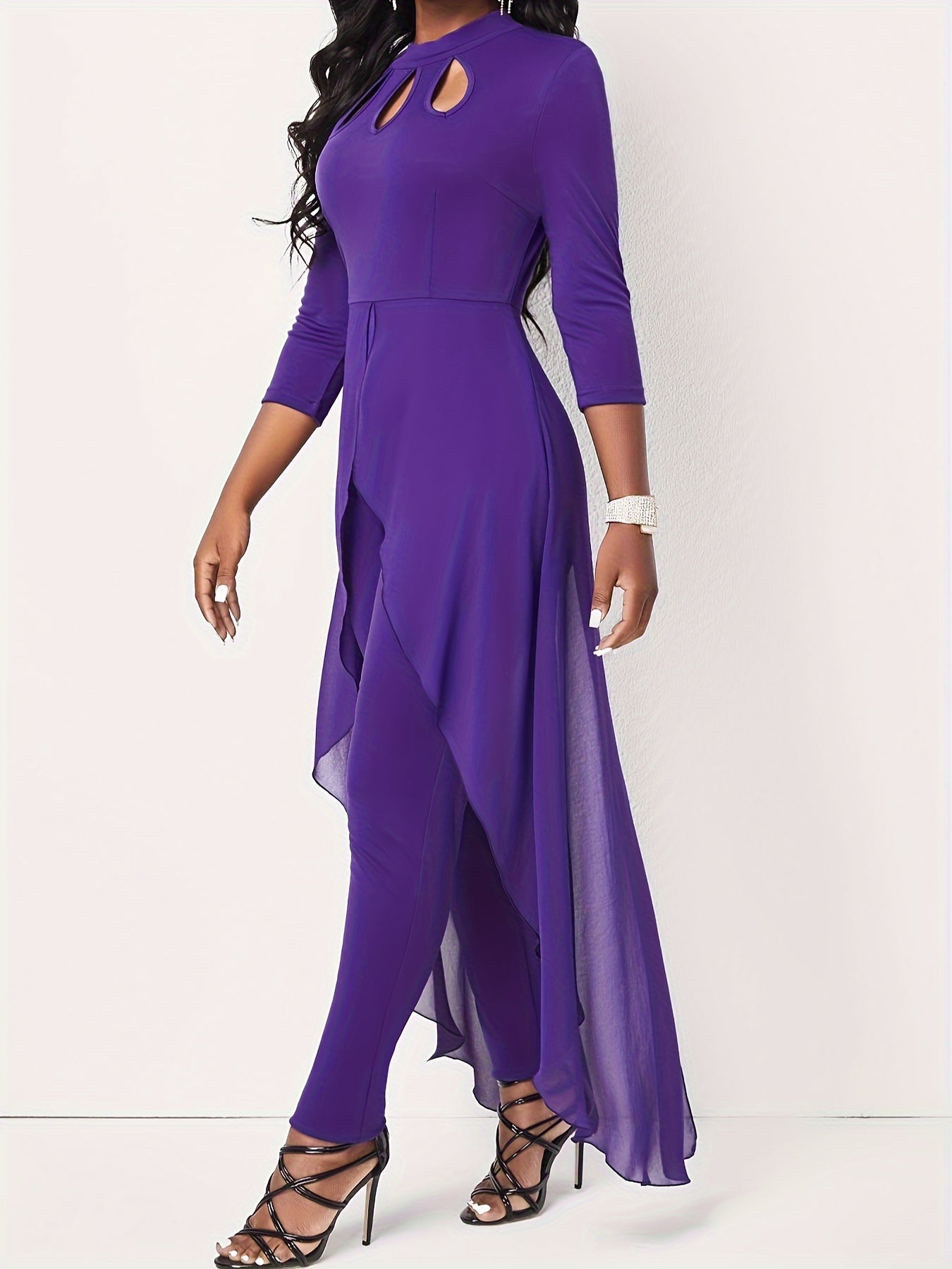 Casual Jumpsuit Women's Plus Solid Cut Out Half Sleeve Round Neck