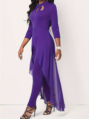 Casual Jumpsuit Women's Plus Solid Cut Out Half Sleeve Round Neck