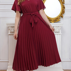 Solid Ruffle Sleeve V Neck Formal Dress