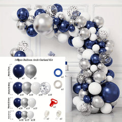 148pcs Navy Silvery Balloon Garland Set with Silvery Ribbon Strip