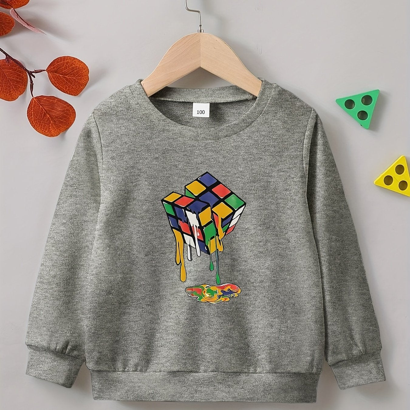 Melting Cube Print Boys Pullover Sweatshirt Long Sleeve Tops