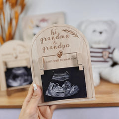 Wooden Ultrasound Photo Frame Hi Grandma & Grandpa Engraved Keepsake