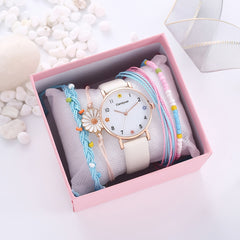 Girls Flower Quartz Watch Daisy Bracelet Set