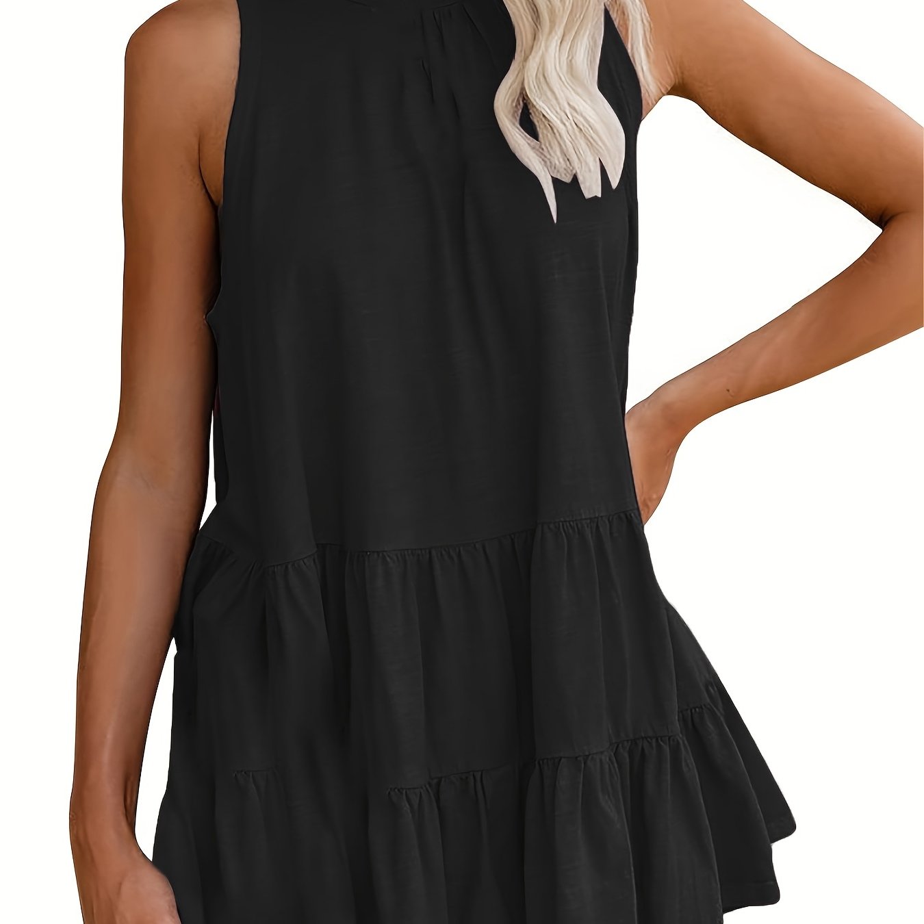 Ruffle Top Casual Crew Neck Sleeveless Summer Top