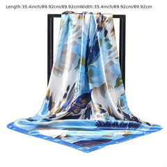 Graffiti Flower Print Scarf Silk Square Head Wrap Sunscreen Travel Beach Towel