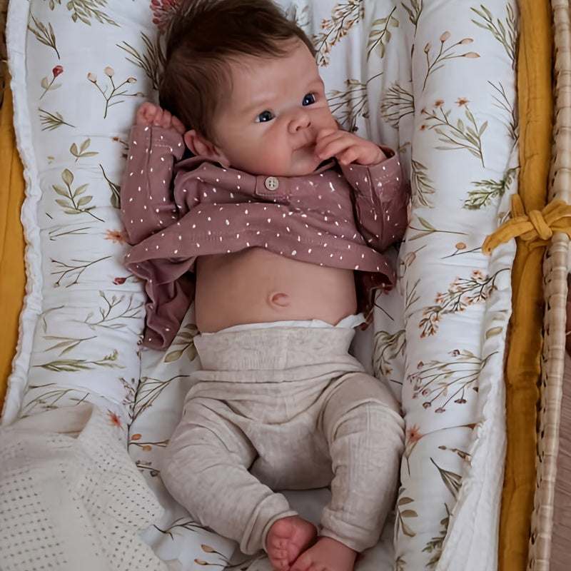 48cm Waterproof Vinyl Reborn Doll Rooted Hair Purple Polka Dot Onesie Bei