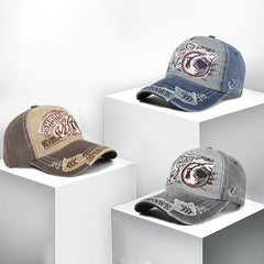 Men's Shark Patch Baseball Cap Vintage Washed Peaked Cap