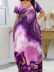 Women's Plus Marble Print Short Sleeve Maxi Dress