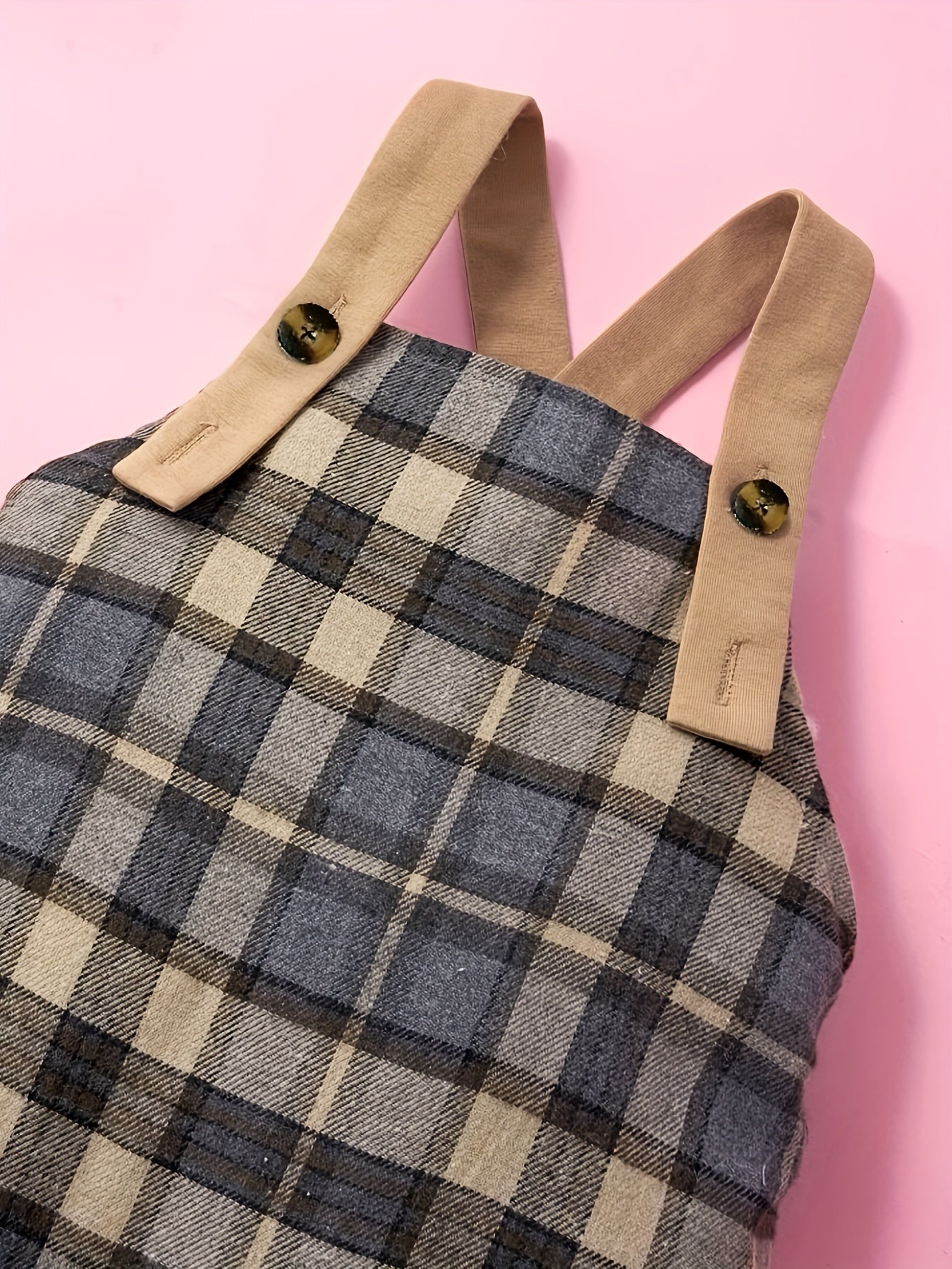 Baby Girl's 2pcs Plaid Overalls & Solid Top Set for Spring Fall