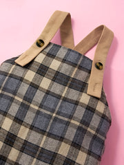 Baby Girl's 2pcs Plaid Overalls & Solid Top Set for Spring Fall
