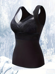 Contrast Lace Thermal Underwear V Neck Top