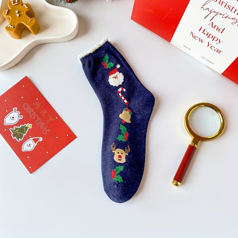 5 Pairs Cartoon Print Socks Christmas Women's Stockings & Hosiery