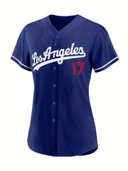 Women's LA #7 Baseball Jersey V Neck Short Sleeve Sports T-Shirt