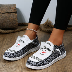 Christmas Snowman Cartoon & Leopard Pattern Canvas Shoes Lightweight Low Top Sne