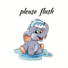 Cartoon Elephant Toilet Lid Sticker - Fun Family Reminder to Flush