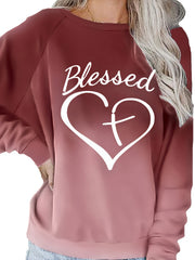 Letter Graphic Print Block Sweatshirt Women's Crew Neck Pullover Casual Tops