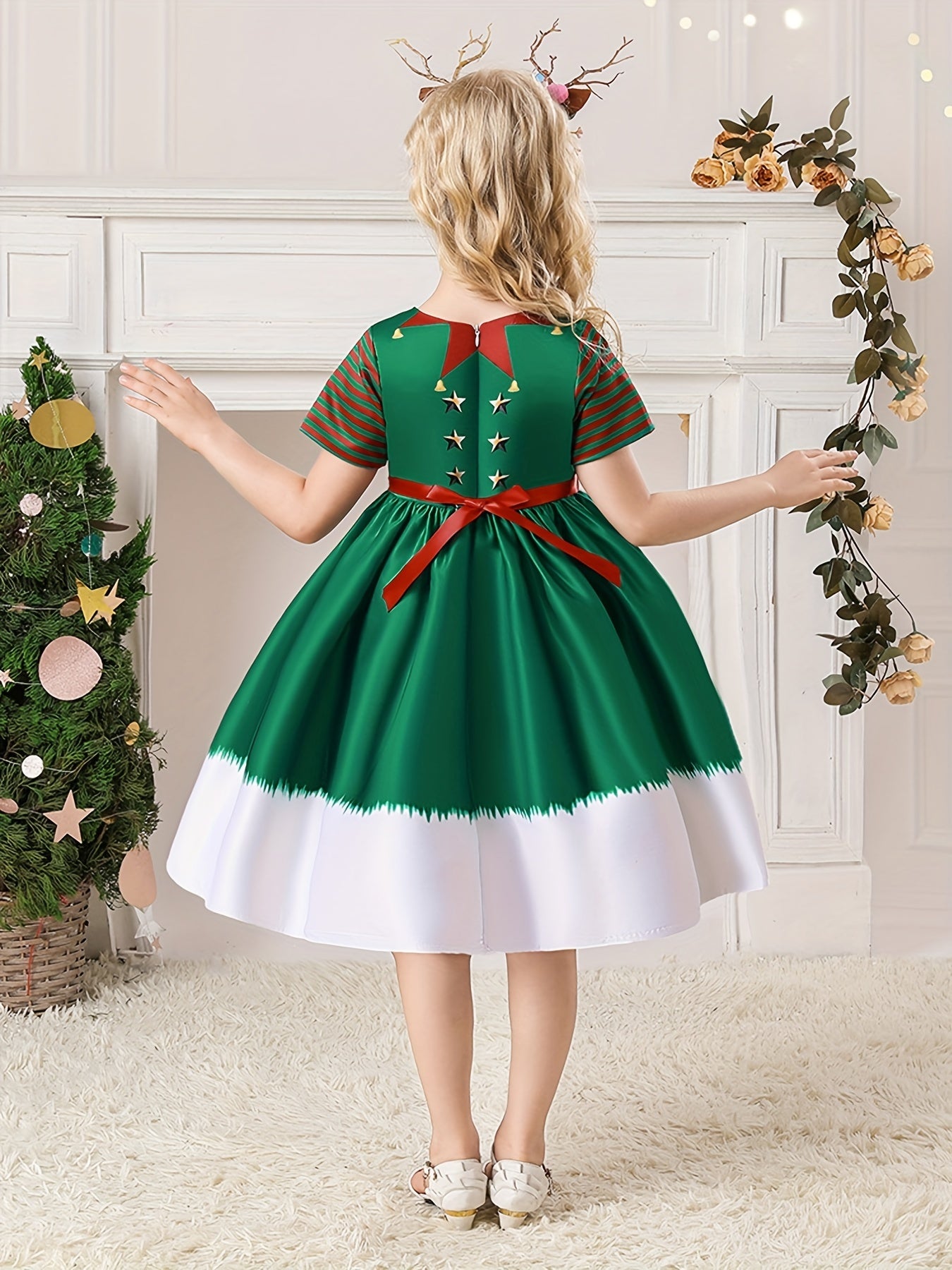 Christmas Princess Dress Short Sleeve A Line Dress Kids Cosplay Costume