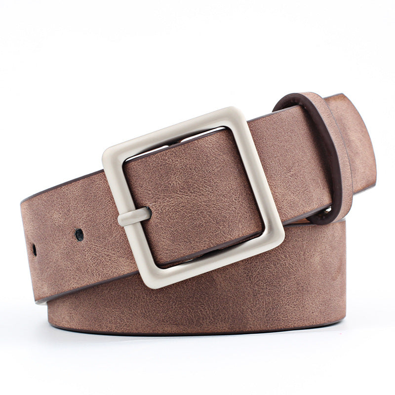 Square Metal Pin Buckle Women Leather Belt for Jeans