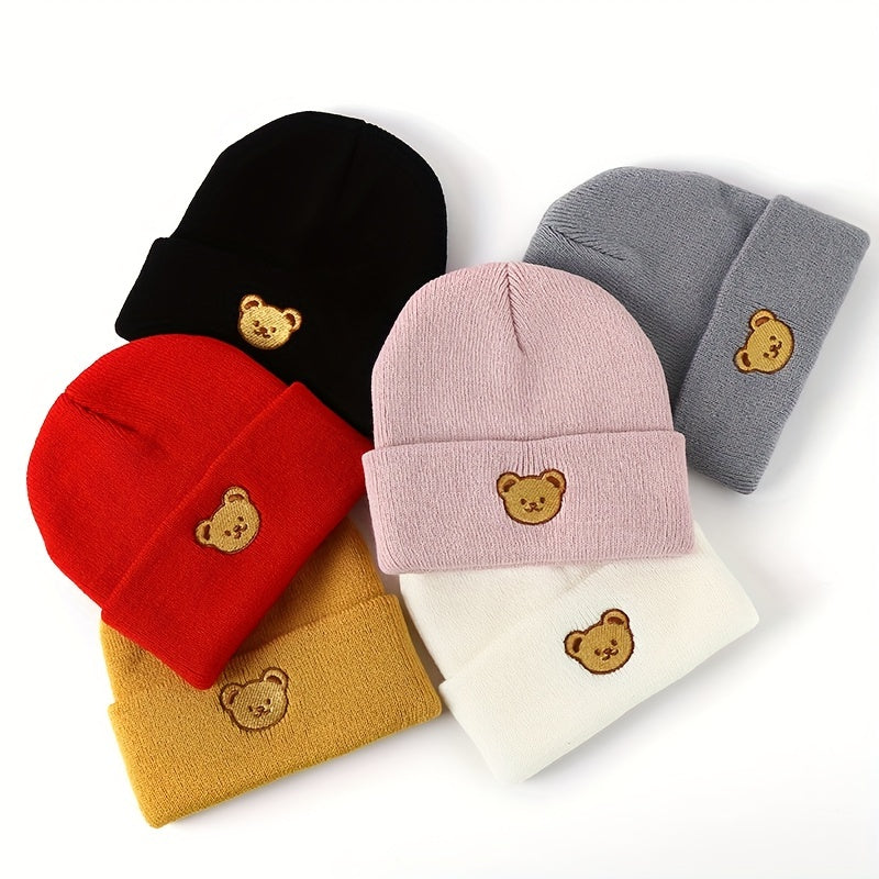 Boys Bear Knit Beanie Hat Warm Winter Autumn