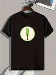 Cartoon Tree Print Men's Comfy T shirt Outdoor Summer Tee