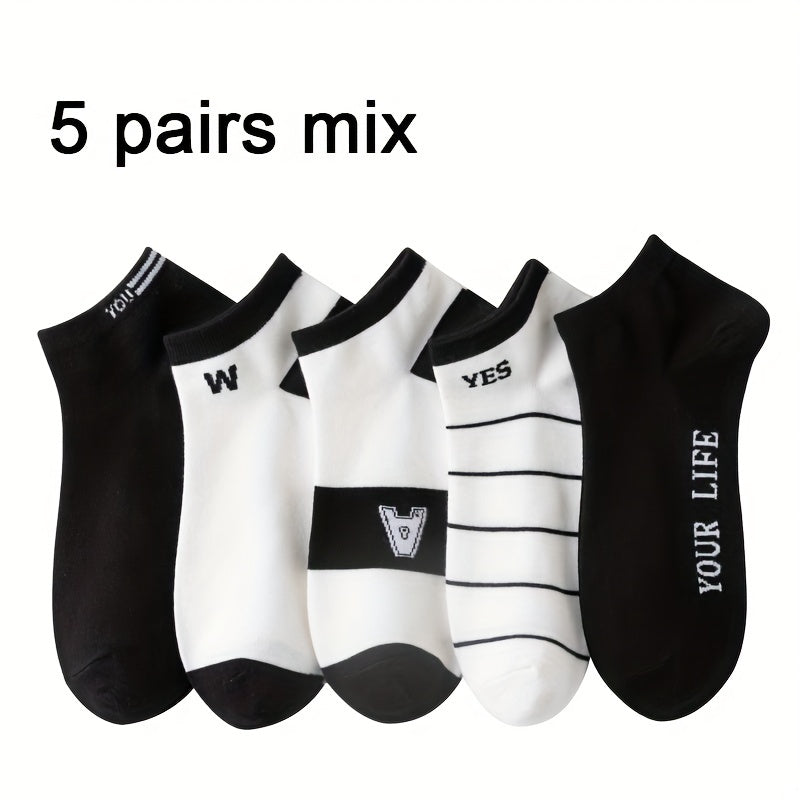 5 Pairs Print Casual Sports Socks Men's Crew Socks